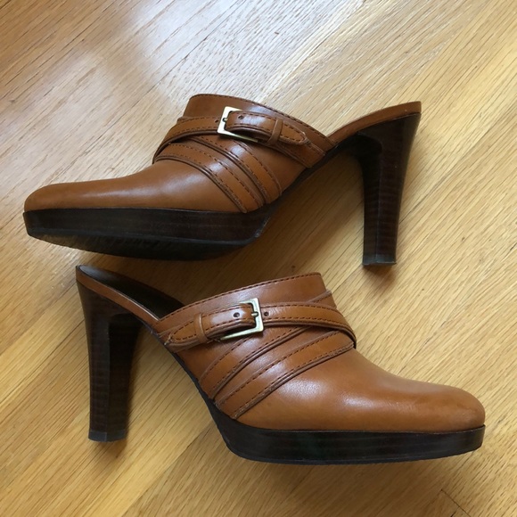 Enzo Angiolini Shoes - Like New Enzo Angiolini Dark Camel Leather Mules